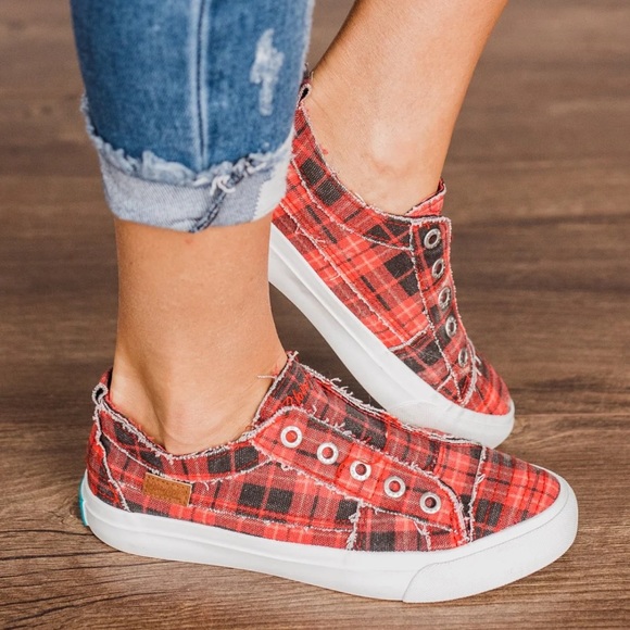 Blowfish Shoes - 💥6 HR Temp Price Drop💥 Blowfish Malibu Red Grand Canyon Plaid Slip On Sneakers